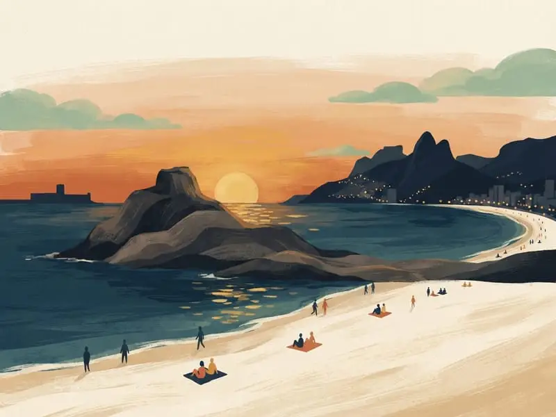 Ilustración: La roca de Arpoador al atardecer