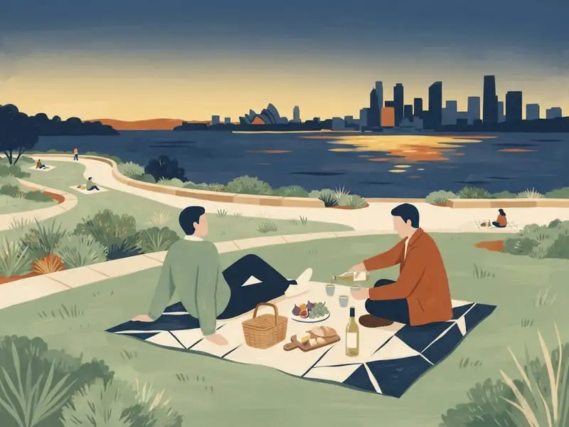 Illustration : Un pique-nique avec ses propres boissons à Barangaroo Reserve