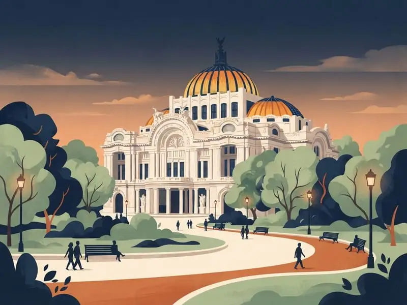 Illustration: Palacio de Bellas Artes (outside) and Alameda Central
