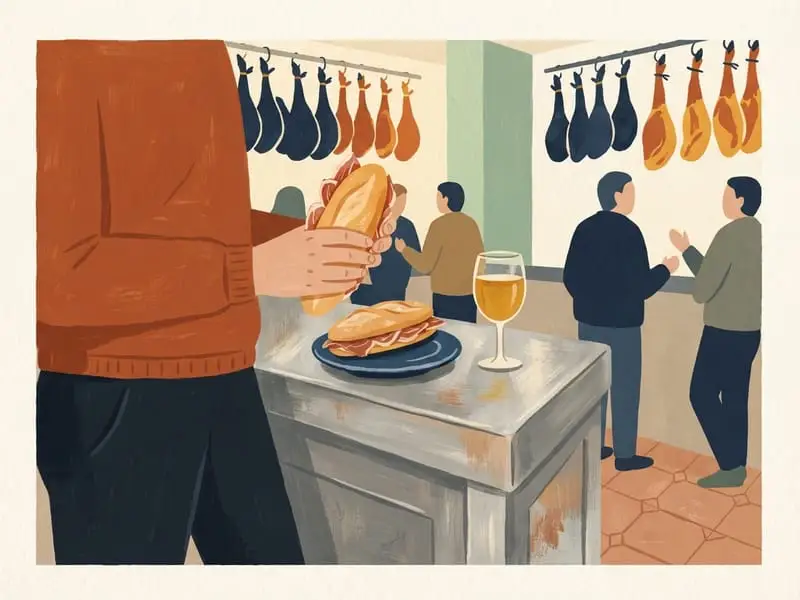 Ilustración: Bocadillo de jamón en el Museo del Jamón