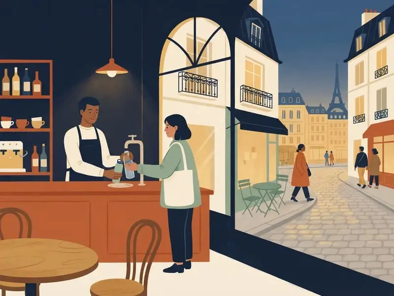 Ilustración: Rellenar la botella en tiendas y cafés