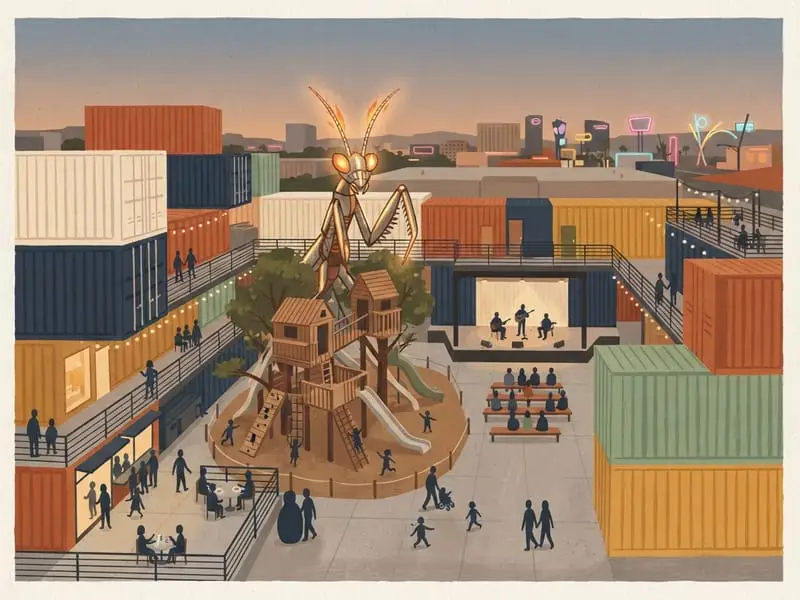 Illustration: Downtown Container Park and the fire mantis