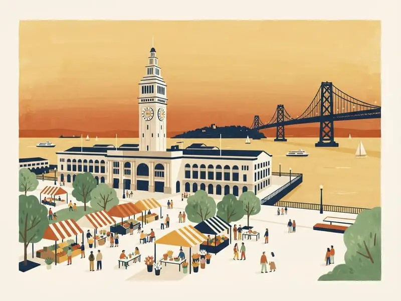 Illustration: Ferry Building and Ferry Plaza Farmers Market