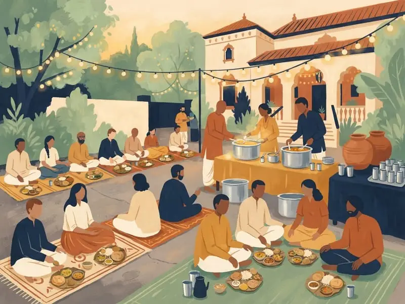Ilustração: Banquete de domingo no templo Hare Krishna