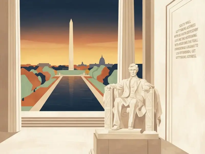 Illustration: Lincoln Memorial and Reflecting Pool