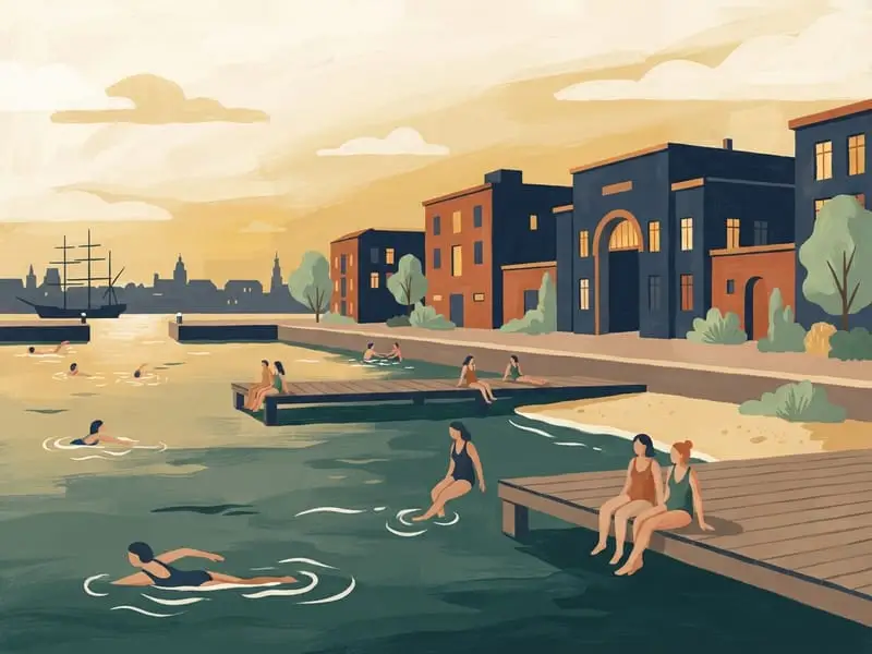 Illustrazione: Nuotare al Marineterrein