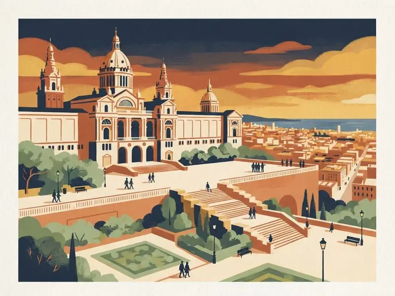 Illustration : Bâtiment du MNAC et terrasse sur le toit