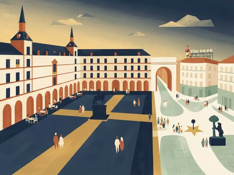 Ilustración: Plaza Mayor y Puerta del Sol