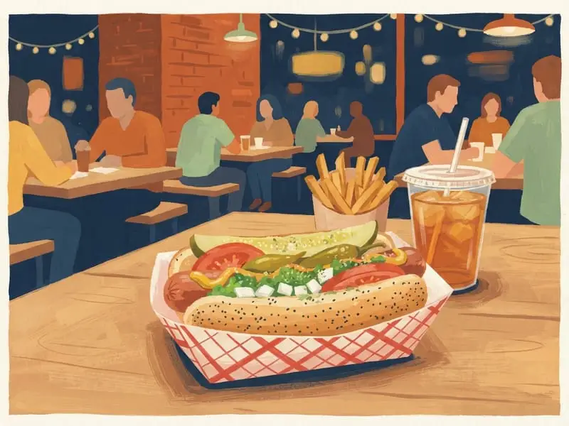 Ilustración: Hot dog estilo Chicago en Portillo's