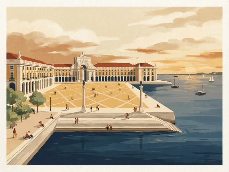 Ilustración: Praça do Comércio y Ribeira das Naus
