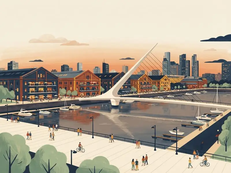 Illustration: Puerto Madero docks and Puente de la Mujer
