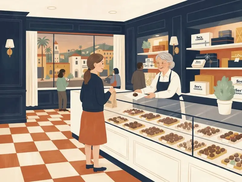 Ilustração: Chocolate grátis na See's Candies