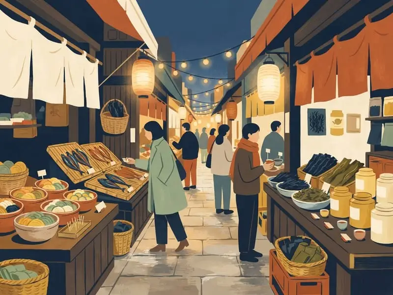 Ilustración: Degustaciones en el Mercado Exterior de Tsukiji