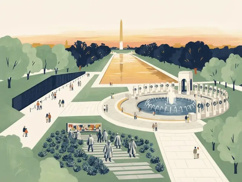Illustration: World War II, Vietnam and Korean War memorials